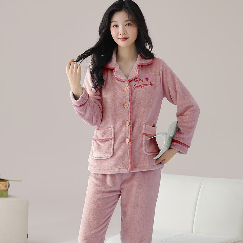 猫人珊瑚绒女士睡衣女款秋冬季2025新款加绒加厚法兰绒家居服套装 WR1325女薄荷绿 2XL