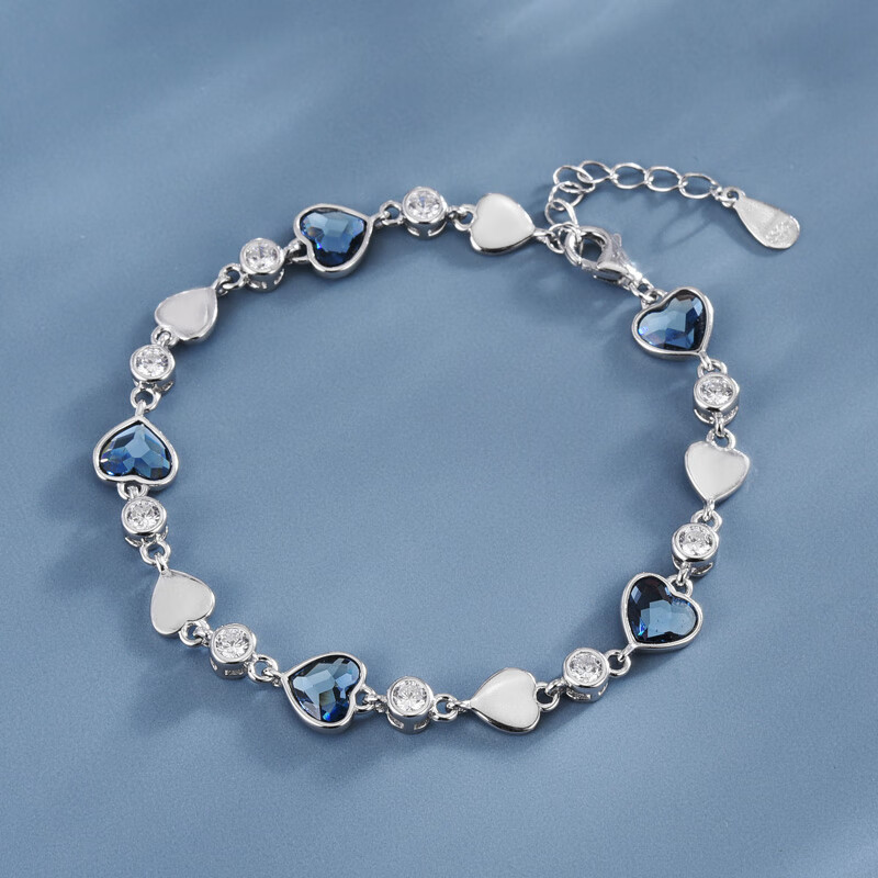 奴风海洋之心手链女感小众设计925纯银奥地利水晶爱心手饰520礼物