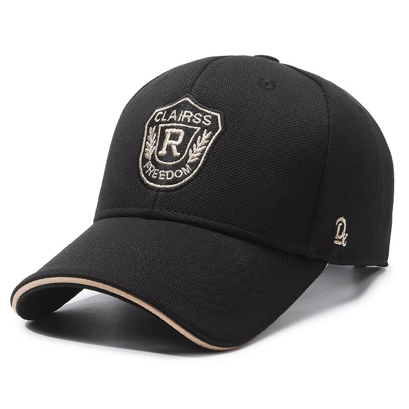 自相遇硬顶帽子男女同款菠萝布金线刺绣R字母遮阳棒球帽时尚百搭鸭舌帽 黑色金秀+礼盒 均码