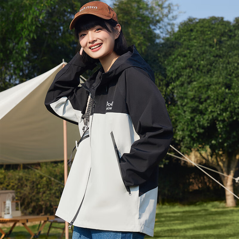 猫人户外冲锋外套男女单层春秋季2024新款潮牌透气防水夹克外套 黑色 L 【130-140斤】