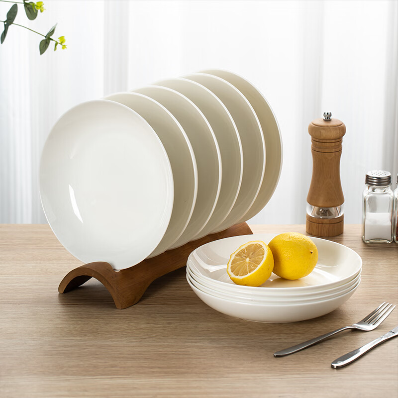 陶相惠盘子菜盘家用釉下彩餐具碟子纯白8英寸深盘饭盘餐盘陶瓷盘子套装 陶瓷纯白8英寸饭盘6个装