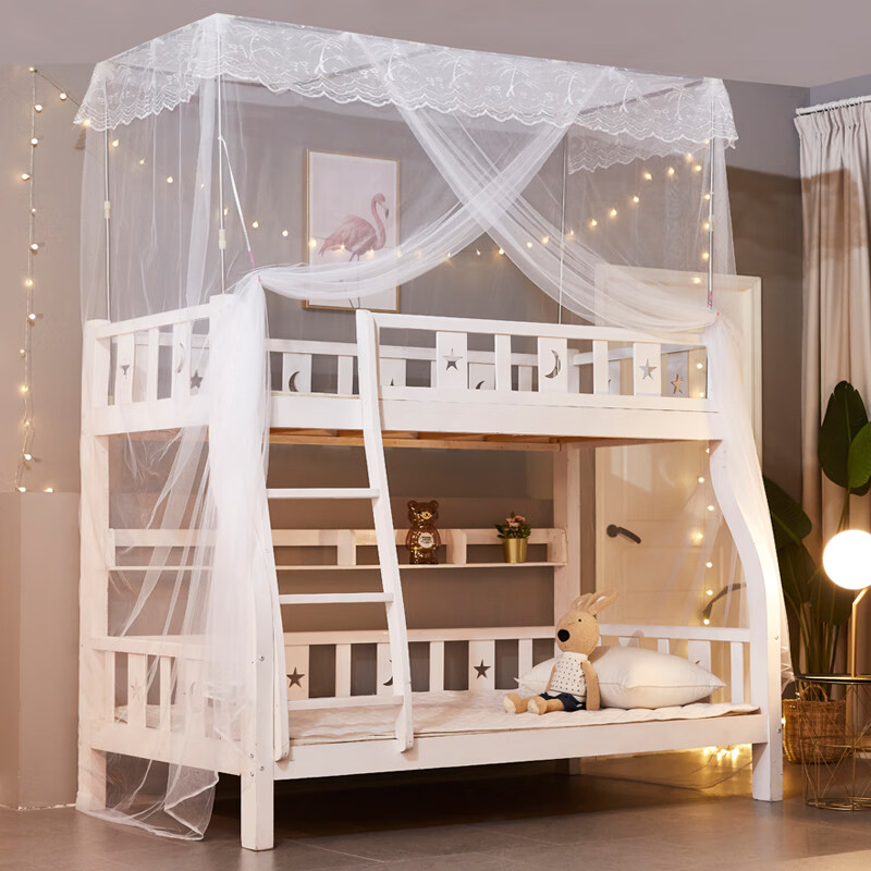 雪玉兰儿童双人床上下铺蚊帐子母床蚊帐上下铺简约风儿童蚊帐上下床