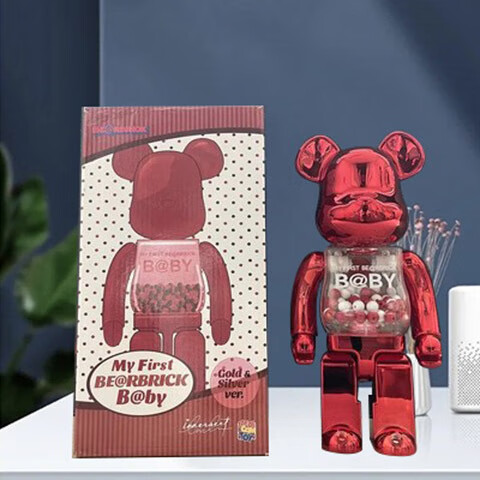 bearbrick400网红暴力熊积木熊家居摆件客厅电视柜装饰品手办 电镀红