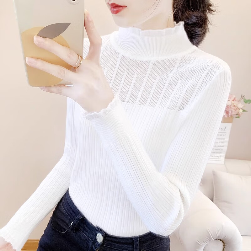香影芬木耳领毛衣打底衫2025新款女秋冬内搭今年流行漂亮半高领针织上衣 白色501 M (建议95-105斤) 京东折扣/优惠券