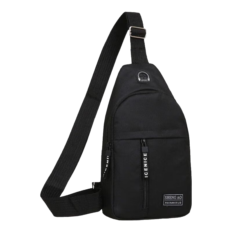 暗袋拉链设计户外简约斜挎包男士休闲外出胸包便捷胸前小背包 黑色