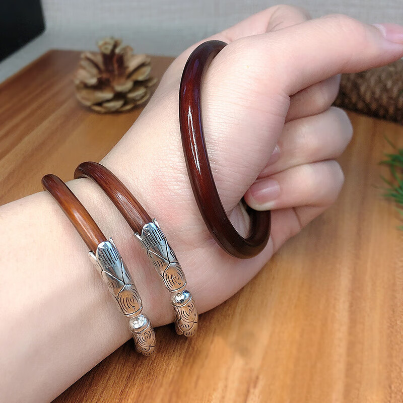 悠福鸡血藤手镯女西藏古风开口藏银情侣手环创意无节感银饰款礼品 手