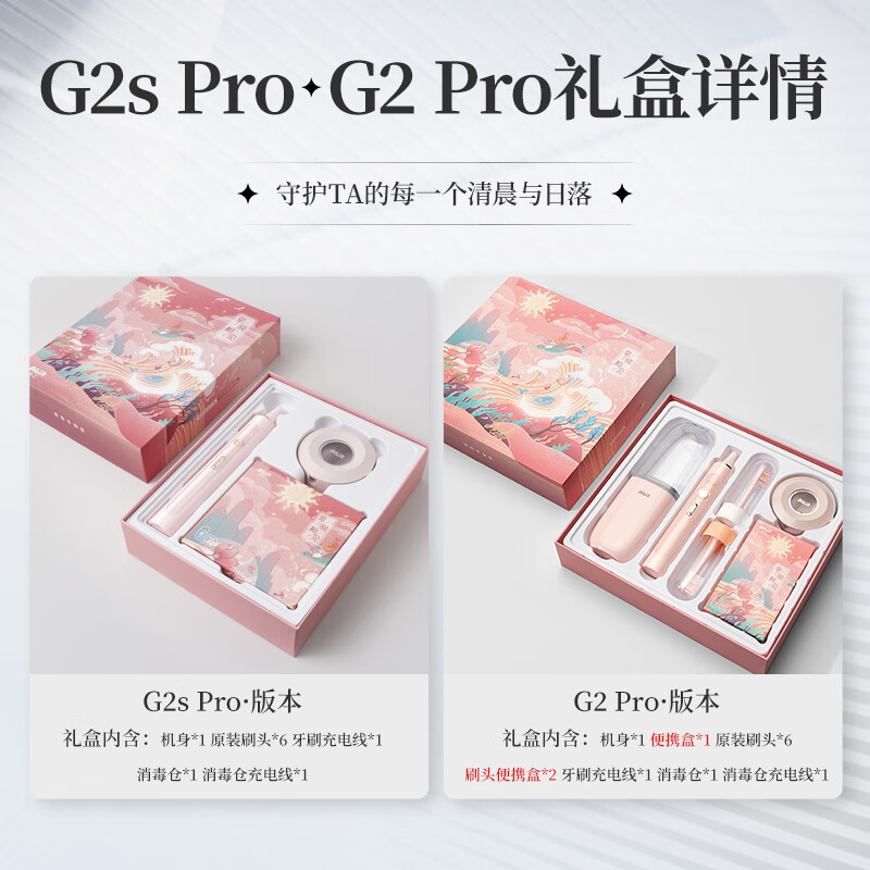 拜尔（BAIR）G2 Pro 高端消毒旗舰机 电动牙刷成人震动充电智能声波学生情侣全自动男士女送朋友礼物 礼盒装 真爱粉【G2s Pro 灭菌款】