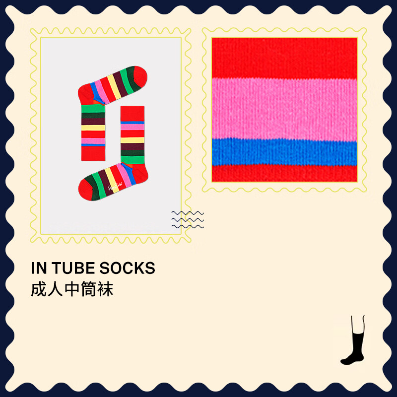 Happy Socks秋冬季款袜子女男士袜薄荷曼波彩虹白色棉袜运动袜中筒袜 彩红条纹 1双 M 36-40
