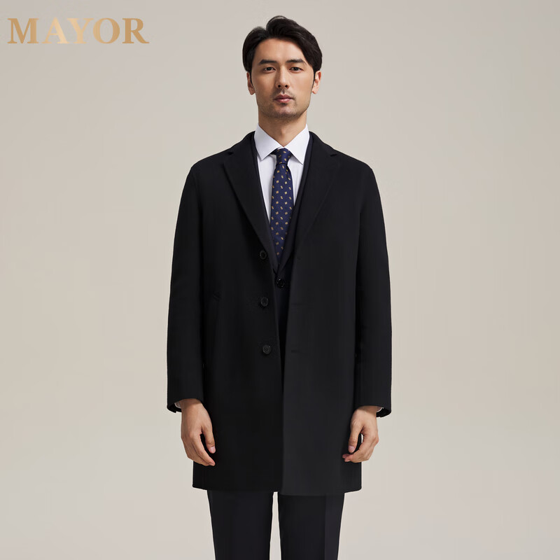 MAYOR男装 冬季Loro piana全羊毛黑色西服领双面呢大衣 黑色 M (170/92A)