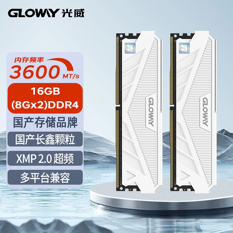 GLOWAY 光威 16GB(8GBx2)套装 DDR4 3600 台式机内存条 天策-弈系列 长鑫颗粒