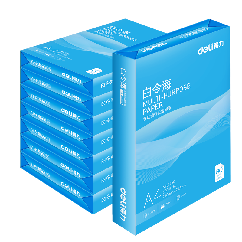 得力（deli）白令海A4打印纸 80g500张*8包一箱 双面加厚 高性价比复印纸 整箱4000张【经济热销】