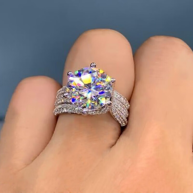 bmoi施华洛世奇锆5克拉超大莫桑钻经典六爪镶满钻女戒欧美流行饰品礼