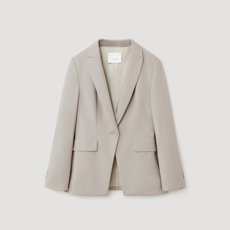 OVV2024秋冬新款女装时尚修身戗驳领职业通勤休闲西服外套 白沙灰 M