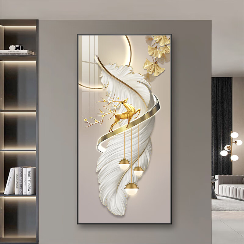 柳莺花燕入户玄关装饰画玄关挂画走廊过道挂画客厅山水画新款高级感玄关画 时来运转（简约风） 80X160cm铝合金框 超透晶瓷（亮面） 默发黑框（如需金色请备注）