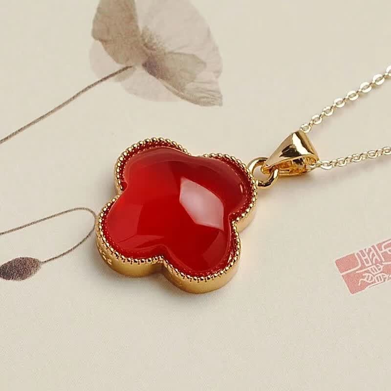 子龙气质百搭款鸽血红玛瑙四叶草吊坠玛瑙玉石挂坠玉坠 吊坠