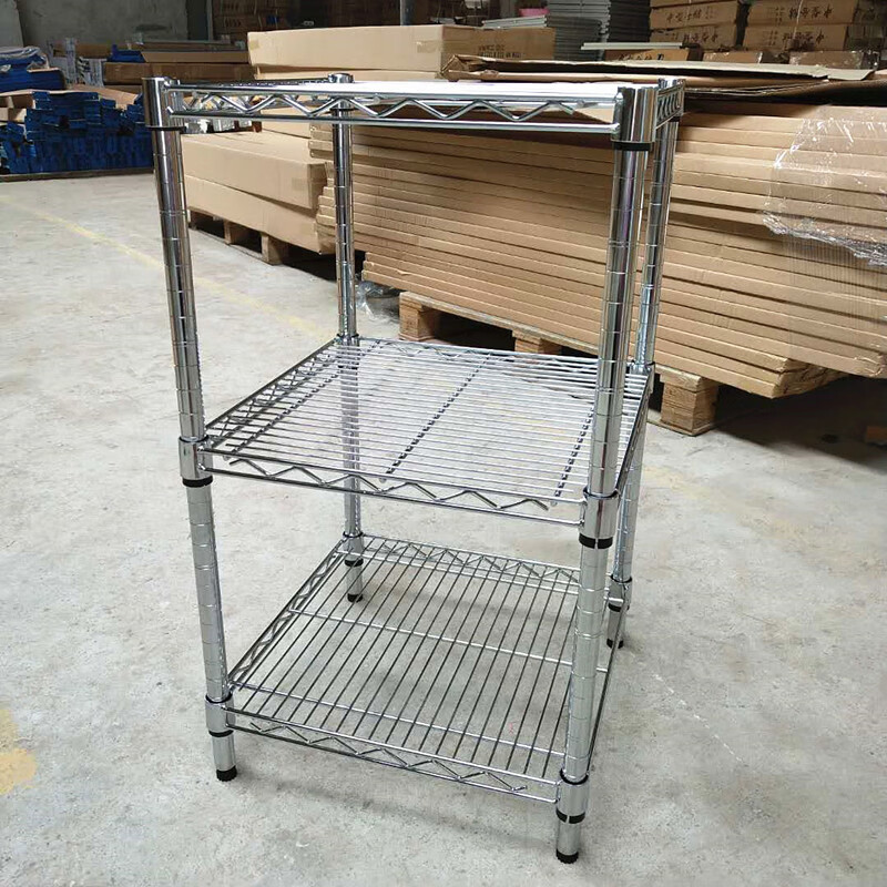 谦设定制正方形置物架镀铬货架带轮物料架不锈钢色镂空层架家用收纳整