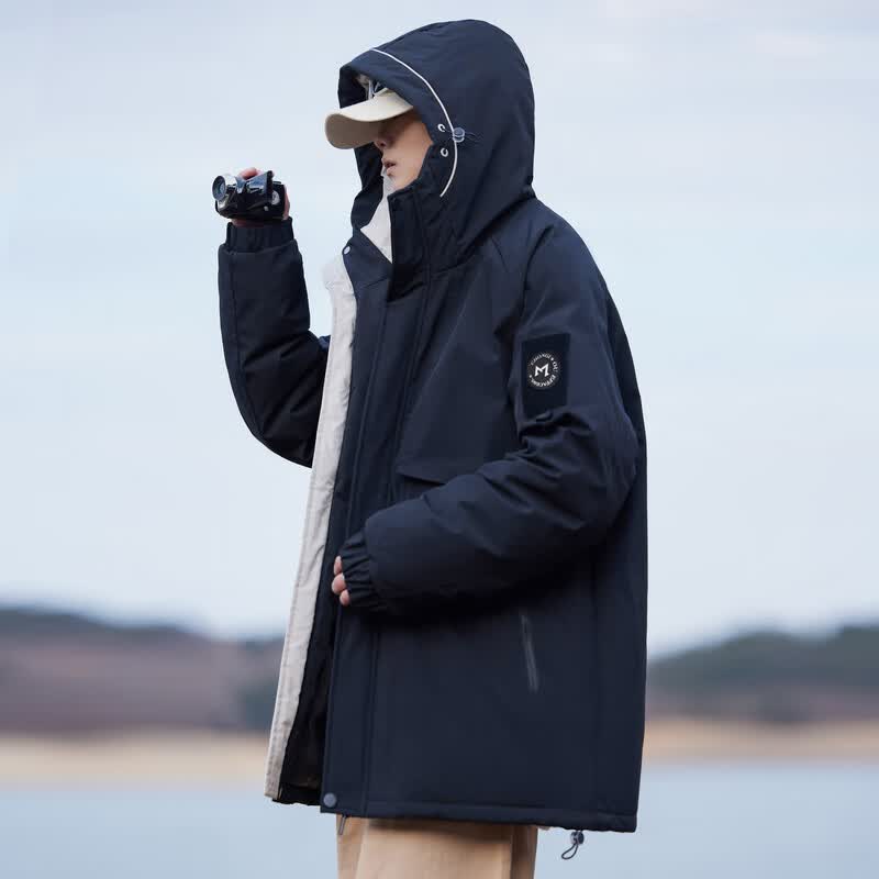 雪中飞舒适百搭男士连帽潮款羽绒服外套时尚休闲保暖防寒 黑色 2XL 185/100A