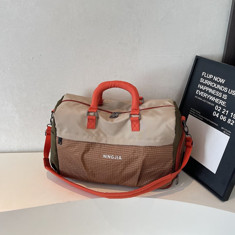 DRYWORLD行李袋时尚女神节旅行收纳手提登山包短途运动出差健身包 卡其色 升级面料加厚耐磨