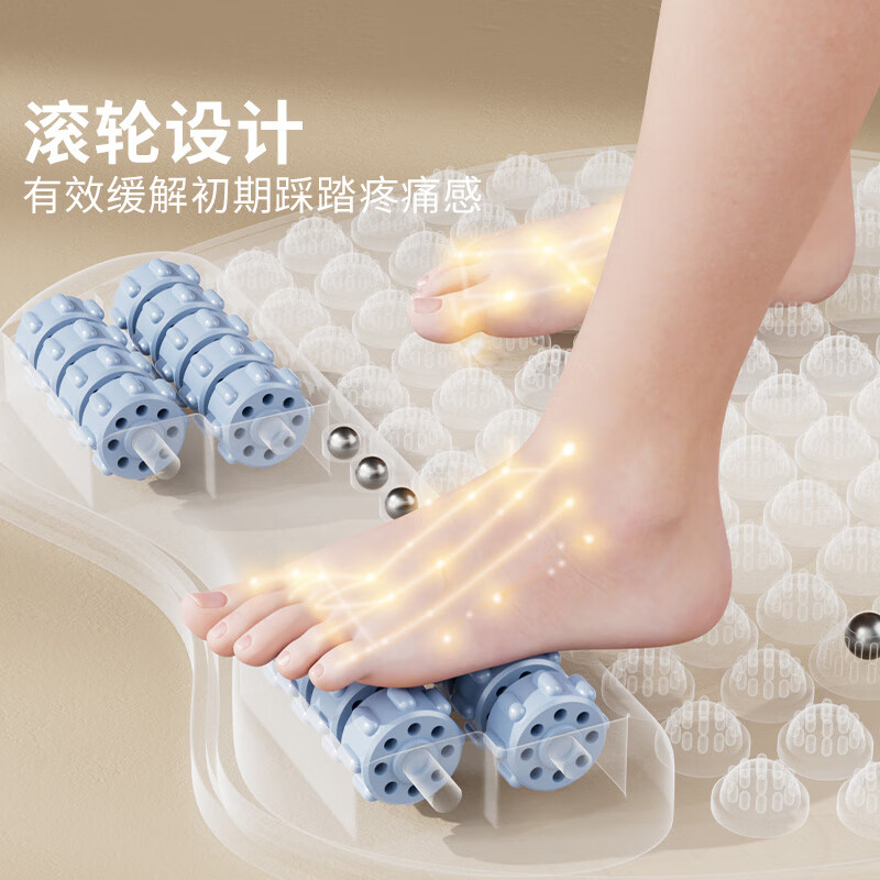 加厚指压板超慢跑足底按摩脚垫按摩脚踩通经络原地跑步 七代猫爪双用款【22个按摩滚轮-天空蓝】超大径65