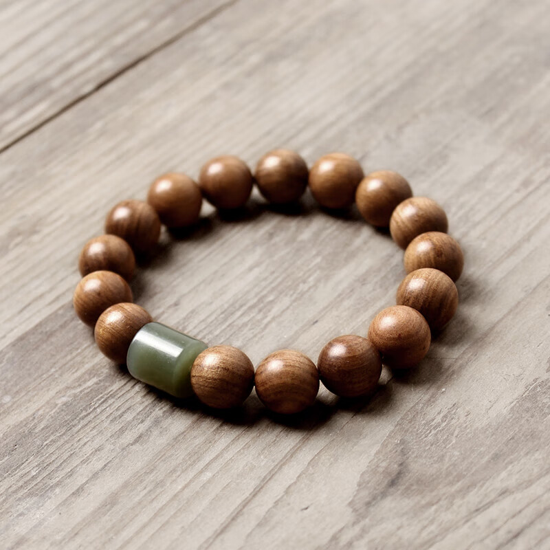 蓝翠缘 和田玉12mm檀香饰品情侣 新山檀手串女 设计复古佛珠手链男 15