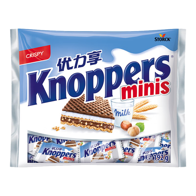 knoppers優力享 德國進口 牛奶巧克力威化餅干Mini20包 休閑零食代餐早餐