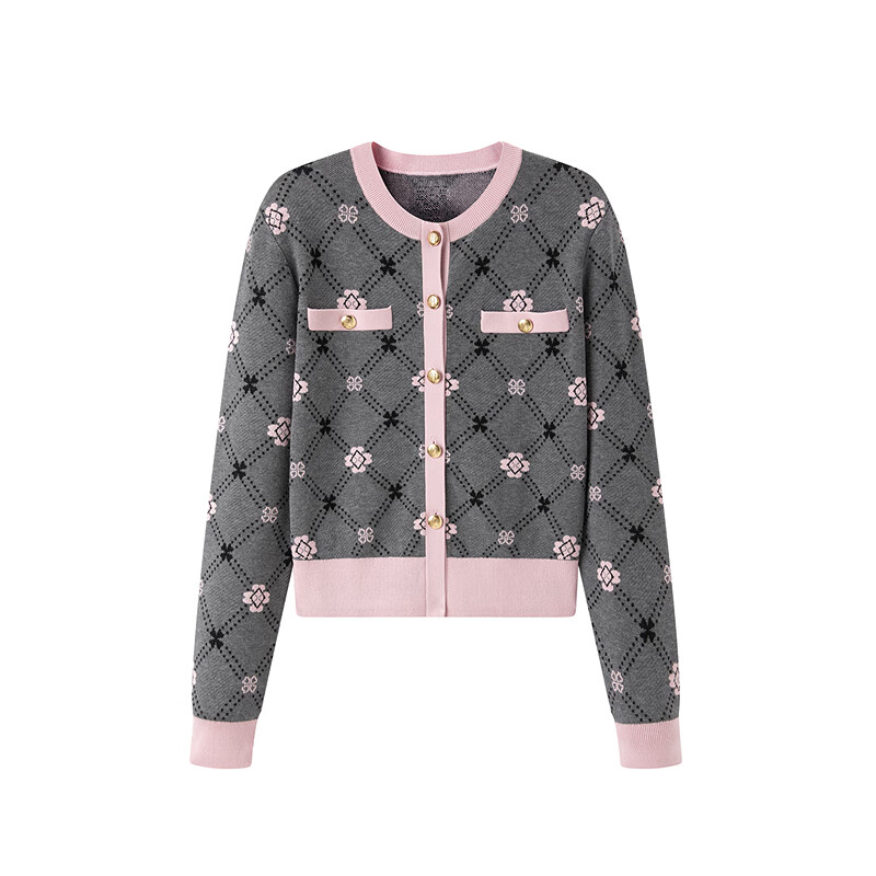 太平鸟【商场同款】女装2024年春季新款主题纹样线开衫A1EDE1226 灰色 S