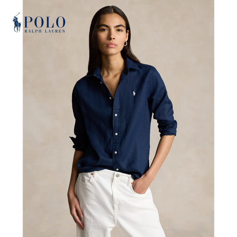 Polo Ralph Lauren 拉夫劳伦女装 经典款宽松版型亚麻衬衫RL24359 410-海军蓝 S