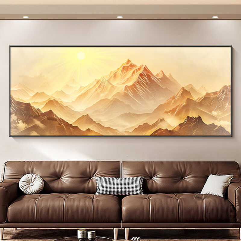 日照金山客厅装饰画现代简约沙发背景墙挂画办公室有山无水靠山图 日照金山（01款） 100X240（立体晶钻画）
