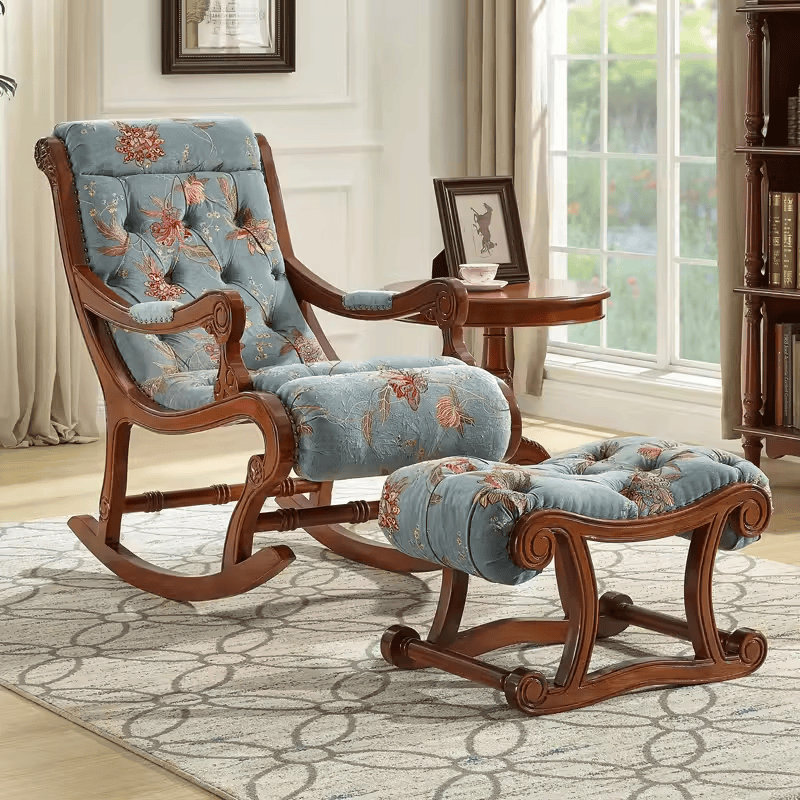 代唯优品美式真皮摇摇椅欧式摇椅实木懒人休闲躺椅家用成人阳台沙发