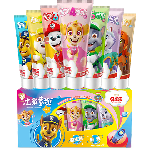 冷酸靈貝樂樂汪汪隊兒童牙膏2歲以上寶寶水果味 防蛀固齒清新口氣 兒童7彩童趣牙膏套裝 25g*7支