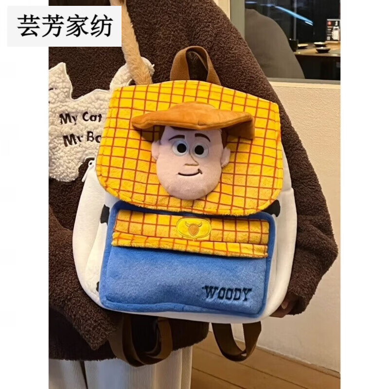 酷乐潮新款牛仔卡通背包巴斯光年可爱胡迪双肩包学生毛绒大容量包 货