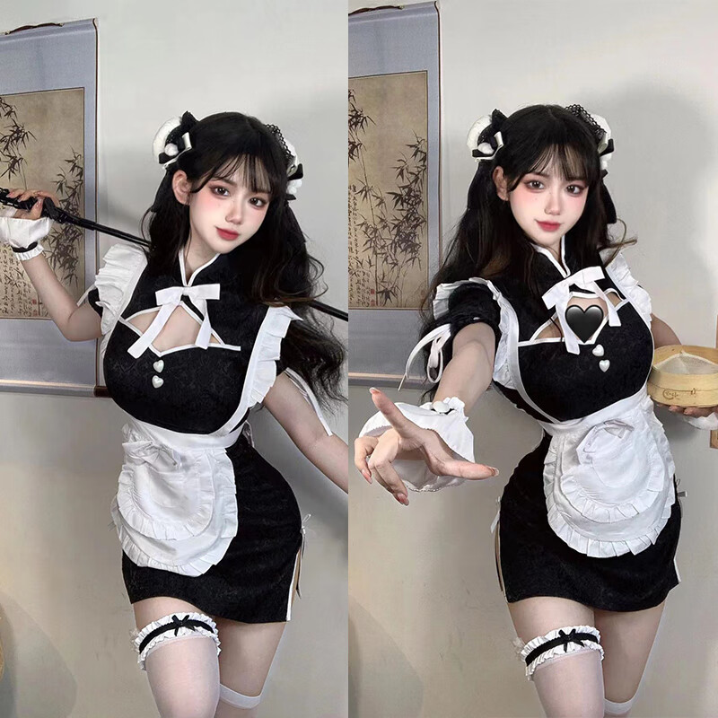 中国风旗袍cosplay二次元日系少女可爱女仆装制服性感纯欲洋装 黑色6