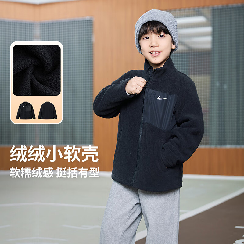 NIKE 3BRAND 耐克男女童摇粒绒针织夹克2025冬季新款儿童保暖外套 正黑色 【加绒保暖】 160 /80 【建议身高158-170cm】