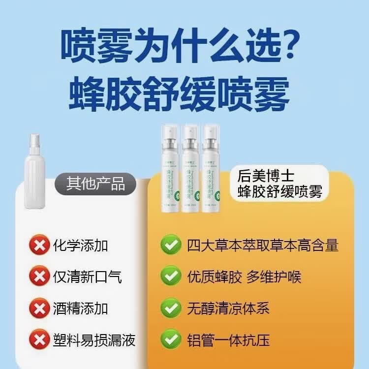后美博士金嗓蜂胶舒缓口腔喷雾喉咙痛干痒草本润喉温和护嗓口气清新剂 5瓶【囤货装】蜂胶喷雾 20ml/瓶 保证正品