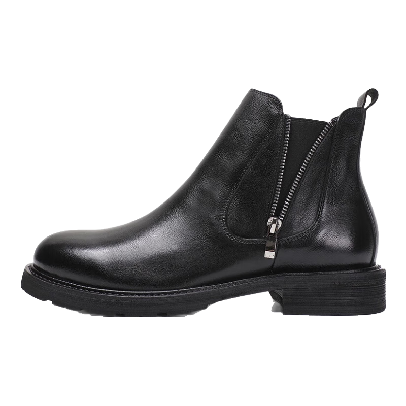 卡帝乐鳄鱼（CARTELO）切尔西靴男英伦复古软皮靴子真皮厚底短靴春秋加绒保暖中帮马丁靴 黑色 39