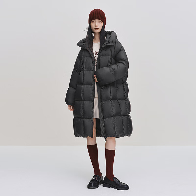 乐町【火山岩】长款面包羽绒服泡芙外套 乌黑(现货) M