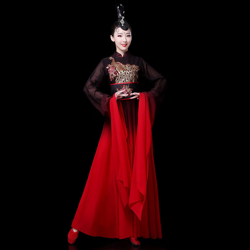 亲在水袖舞蹈服古典裙子惊鸿舞演出服女中国长裙成人甩袖现代舞表演 水 S