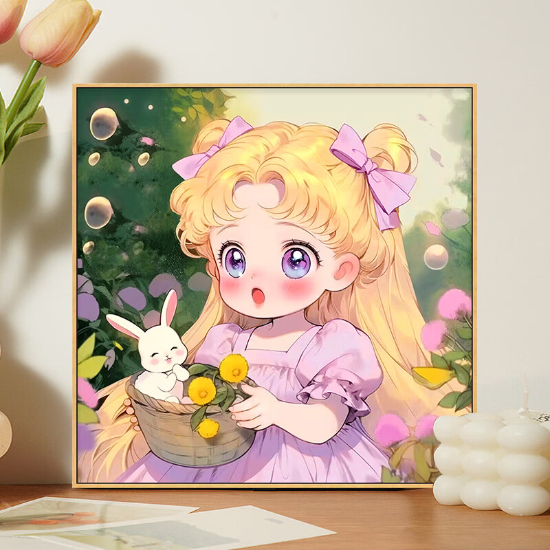 星舵2024新款卡通十字绣抱兔女孩初学者简单手工线绣儿童房可爱装饰画