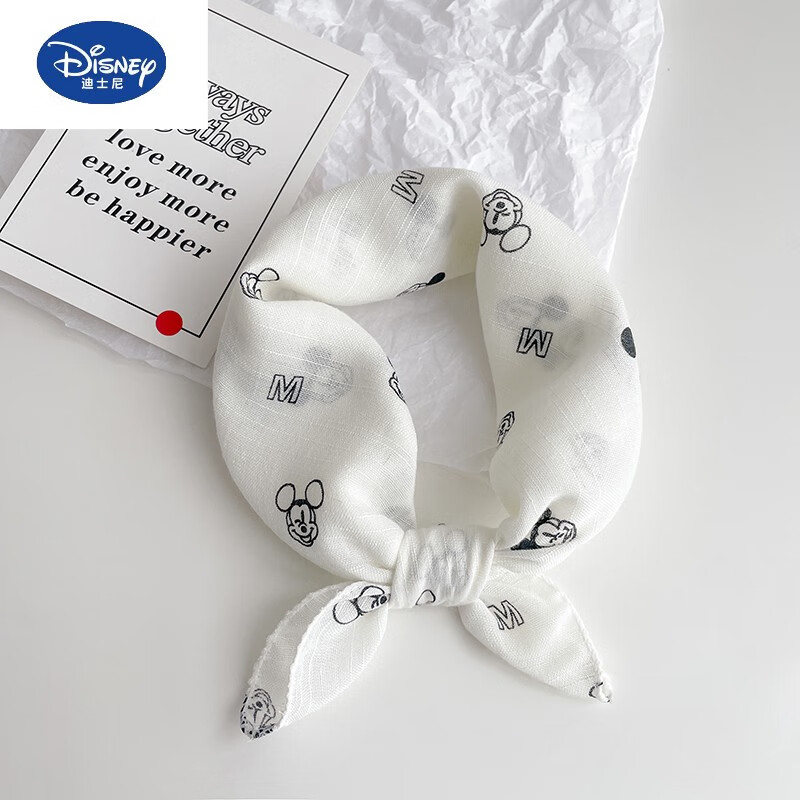 迪士尼（Disney）品牌嬰兒三角巾春秋薄款寶寶男女童圍巾幼兒小方巾防風(fēng)純棉頭巾小 米奇白色 建議0-6歲寶寶