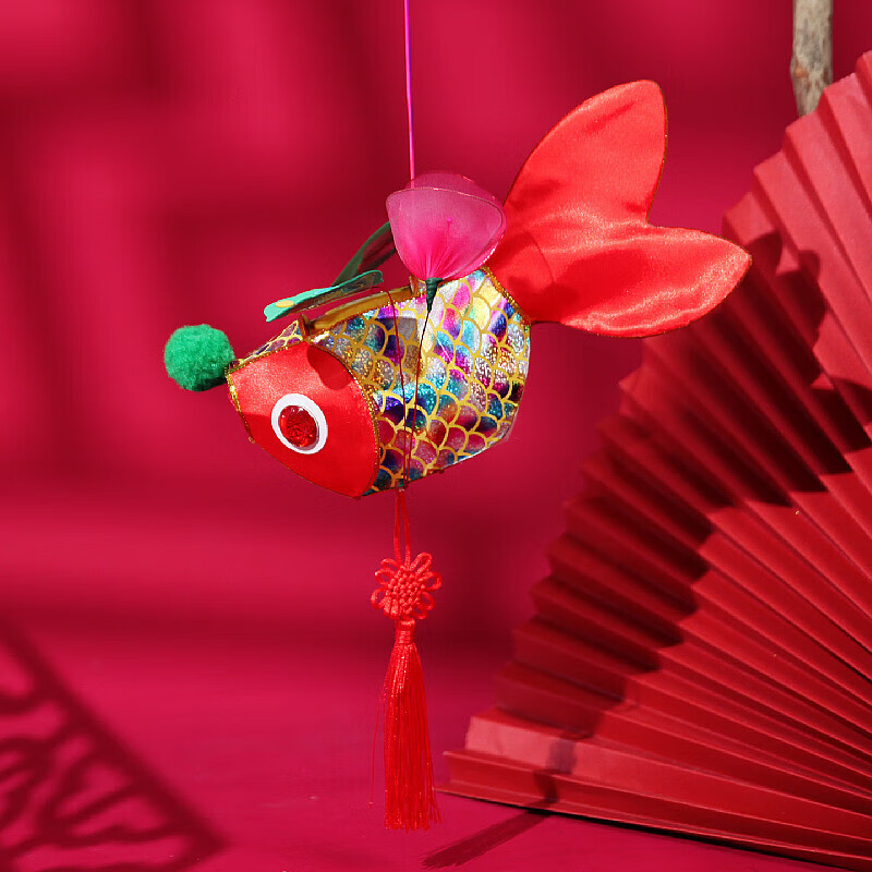 传统非遗手工金鱼灯荷花灯宫灯走马灯发光过新年灯笼成品 o578红色