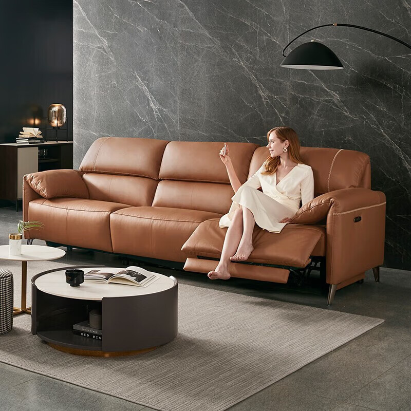 头等舱真皮沙发客厅意式轻奢电动功能芝华士沙发50266 亚驼色3人位