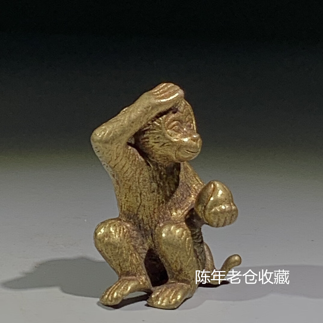 明清古典老货铜器杂项收藏真品古玩黄铜生肖猴文玩茶宠文房摆件