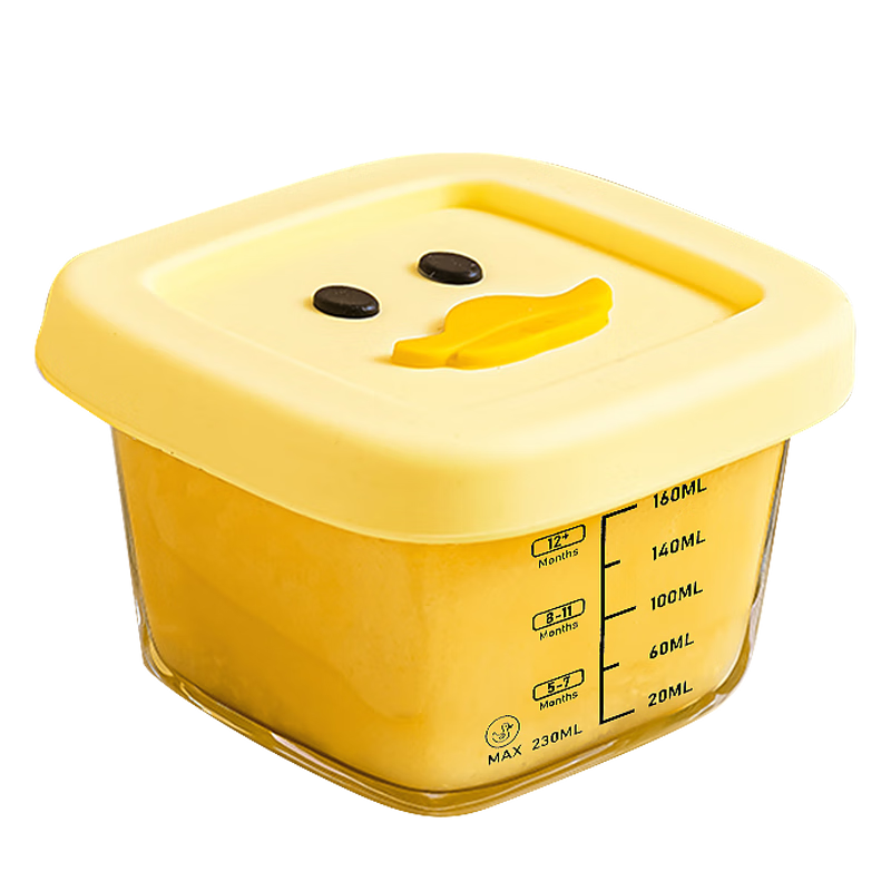 青苹果小黄鸭系列宝宝辅食碗高硼硅加厚玻璃耐热直烧 4只装