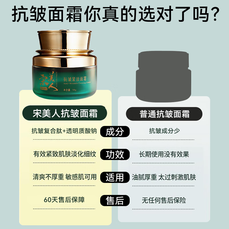 宋美人抗皱紧致面霜保湿紧致抗皱淡化细纹霜皱纹衰老去除女男士护肤品