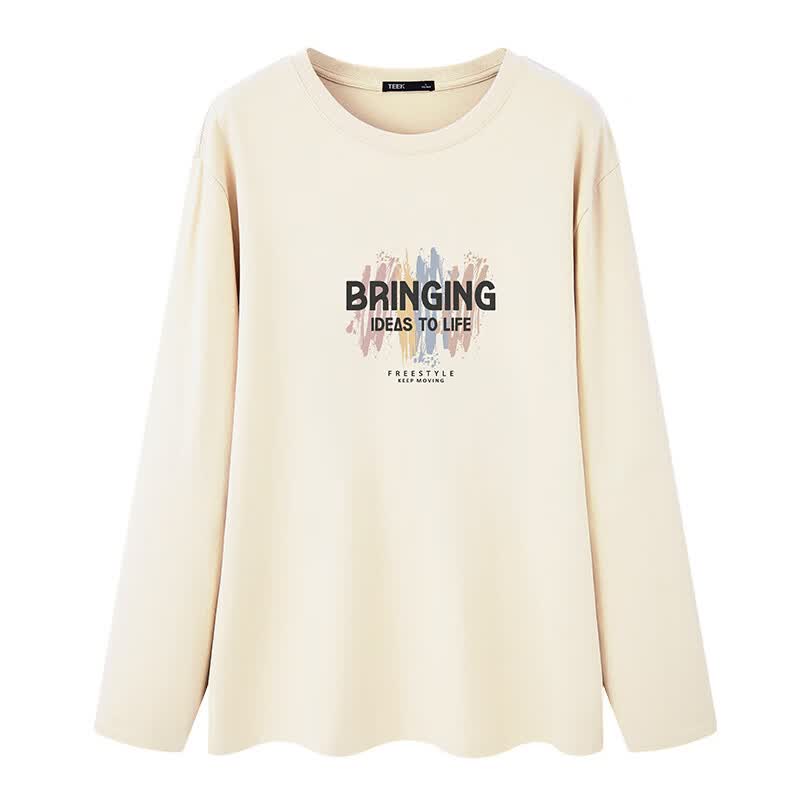 TEEK秋冬季长袖t恤男装上衣服 春秋款青年男士秋衣打底衫圆领休闲体恤 【加绒】JH2515杏色 3XL