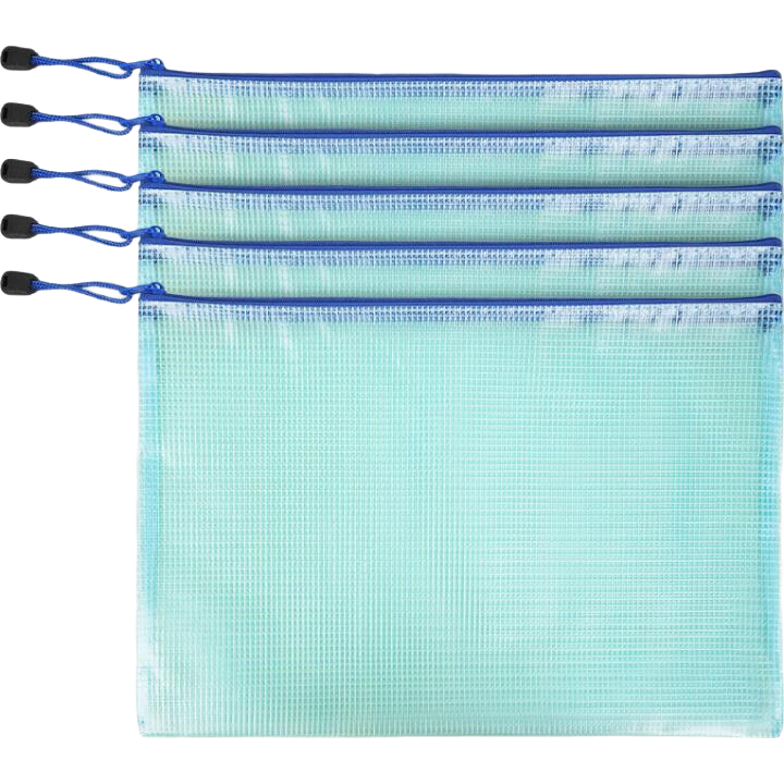 西瑪（SIMAA）5只A4文件袋高考透明網(wǎng)格拉鏈袋試卷科目分類文具袋收納作業(yè)資料補(bǔ)習(xí)袋 藍(lán)色6790