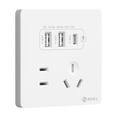 国际电工（FDD）双USB插座面板20W快充墙壁无需充电头Type-c家用五孔插座快充面板 星空灰升级20W快充款【推荐】