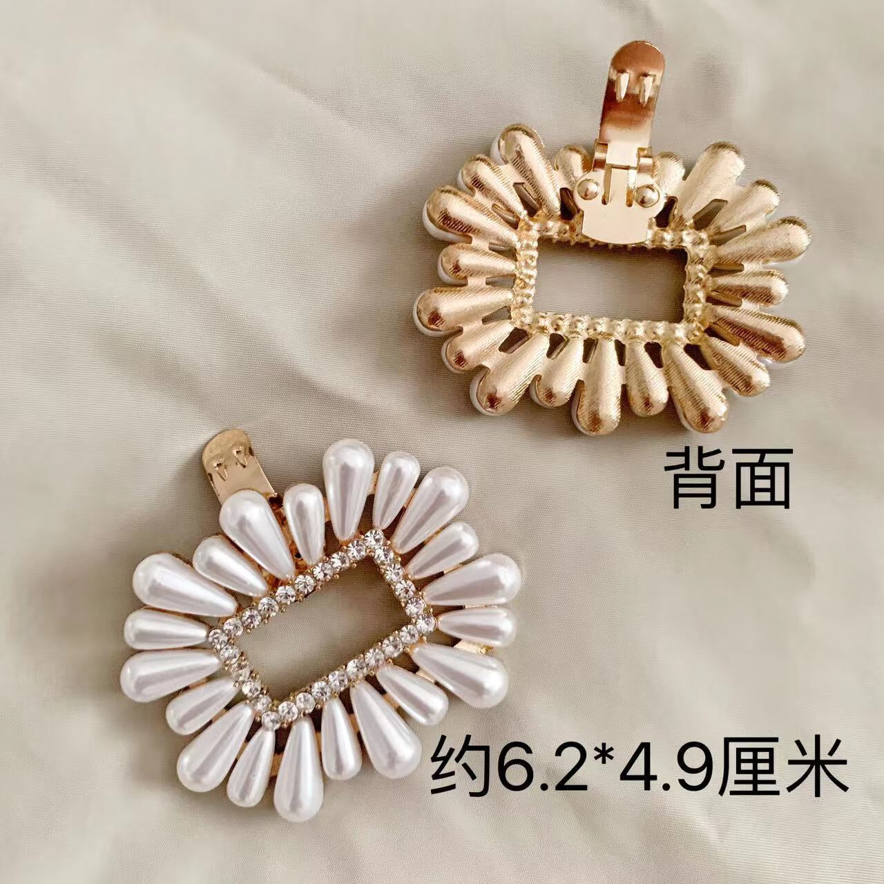 简约高跟鞋配饰凉鞋婚鞋珍珠鞋花可拆卸鞋扣鞋头鞋面装饰扣 M778金色鞋夹款一个