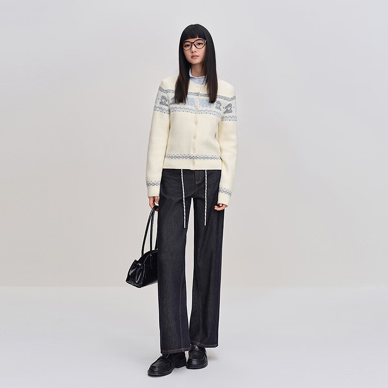 乐町【费尔岛】针织开衫女秋冬新款内搭上衣 云雾白（现货） L