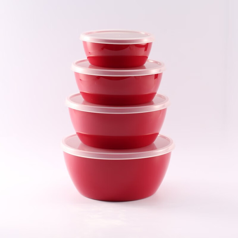 塑料圆形4件套保鲜碗色拉碗带盖冰箱水果保鲜盒套装便当盒收纳盒 蓝色保鲜碗4合一套装